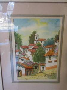 lot 152 image: ART -red tile roof top houses framed 1612