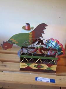 lot 188 image: jalapeno napkin holder, rooster dcor, candle stand