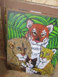 lot 211 image: Painted boards of tigers 10x14  qty 5