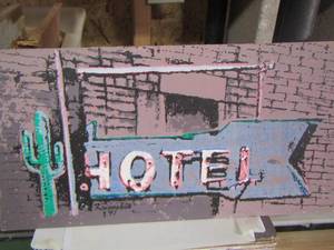 lot 280 image: hotel paintings on boards qty 5 size unknown