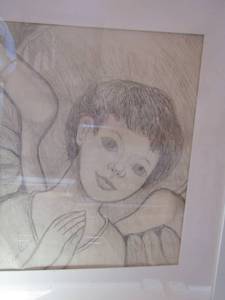 lot 242 image: pencil etched angel drawing-  12 X 16