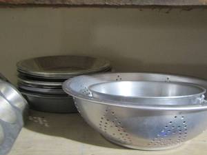 lot 249 image: metal pie plates- strainer and more
