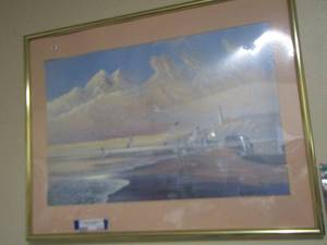 lot 311 image: framed art of seagulls on the beach