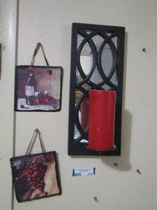 lot 312 image: wine and grapes wall signs qty 2, wall candle stand