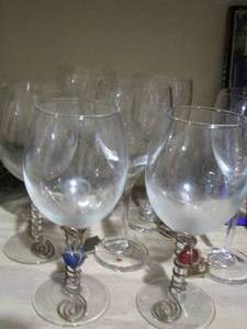 lot 321 image: decorative stem wine glasses