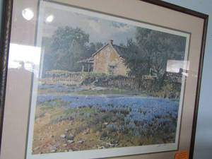 lot 332 image: Framed Bluebonnets  W house Art by James BORET 1977