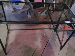lot 121 image: glass top desk with metal frame missing 1 drawer