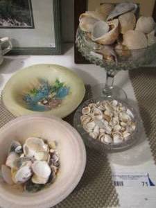 lot 71 image: various shells small and large, candle bowl, small bowl, fruit bowl on stand
