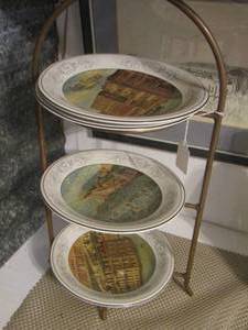 lot 79 image: 3 tier plate stand and decorative plates