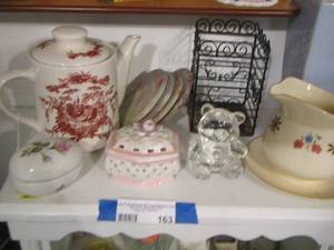 lot 163 image: coasters, pitchers, covered trinket boxes, glass bear