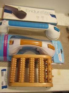 lot 169 image: qty 2 shower handles, foot massager, endura step foot supports
