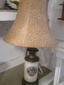 lot 17 image: Hand painted bed side lamp with shade  (FOX HUNT)))