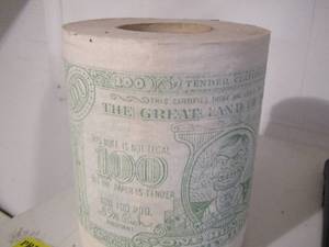 lot 449 image: roll of toilet paper with the great land of inflation printed on it see pics below