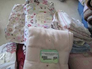 lot 406 image: baby girl crib sheets, receiving blankets and more