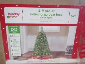 lot 411 image: 4 foot pre lit Indiana Spruce tree in box