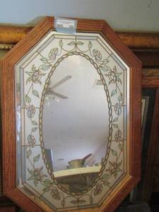 lot 589 image: brown oval framed wall mirror