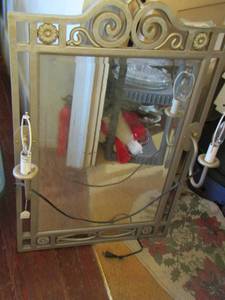 lot 591 image: metal wall mirror with lights on side