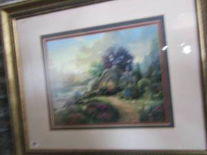 lot 520 image: Thomas Kinkade portrait of light house on lake side