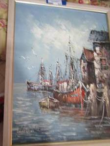lot 523 image: Ship at sea painting framed By Florene -2620