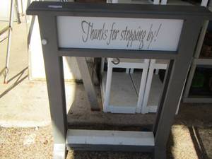 lot 548 image: Thanks for stopping buy  wooden sign, great for your store or resale shop