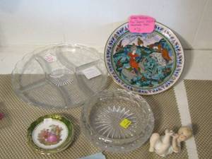 lot 637 image: Vintage Turkish Polo games 1534 hand painted plate,  DIVIDED CLEAR DISH,  CRYSTAL ASHTRAY