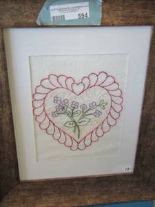 lot 594 image: framed heart threaded art design