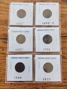 lot 21 image: Selection of Indian Head Cents - 1881, 1891, 1901, 1903, 1904, 1907