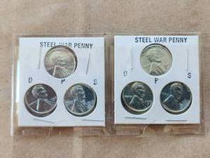 lot 46 image: Selection of 2 sets of 1943 D, P, and S steel wheat penny