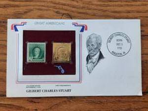 lot 86 image: Great American commemorative stamp - Gilbert Charles Stuart - 22kt gold replica