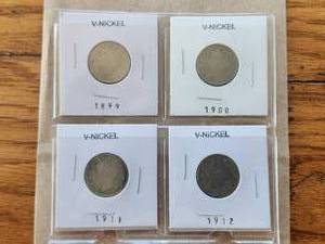 lot 116 image: Selection of V-Nickels - 1899, 1900, 1911, 1912
