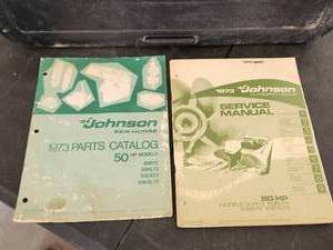 lot 178 image: Vintage 1973 Johnson outboard motor service manual and parts catalog