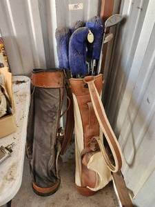 lot 185 image: Selection of 2 golf bags and Wilson clubs