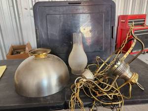 lot 207 image: Vintage metal and glass hanging light fixture