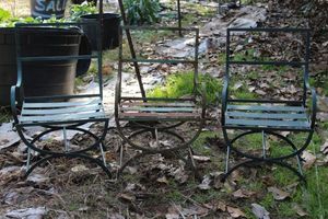 lot 53 image: Three Metal Patio Chairs needs some TLC