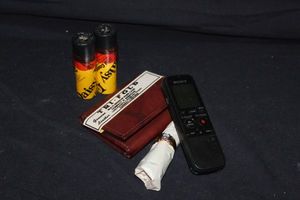 lot 14 image: Daisy BBs, Mens Leather Wallet, Sony Digital Recorder and Mens size 10 Ring Heavy Electroplated 10K Gold