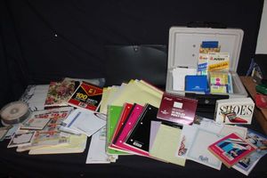 lot 170 image: Century 1100 Fire Proof Lock box, note paper, Labels Color Coding Dots, Ruled Index Cards and more
