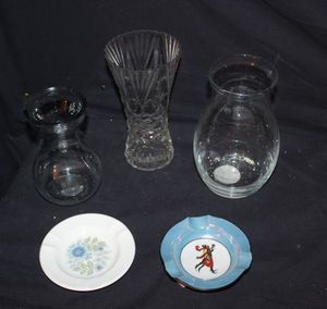 lot 182 image: Crystal and Glass Vases, also a decorative Noritake and Wedgewood China Plates