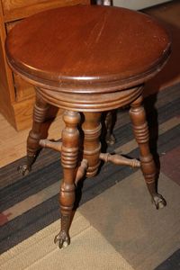 lot 231 image: Vintage Piano Stool with Glass Claw Feet