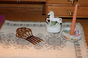 lot 237 image: Tapestry, Unicorn Music box, Vintage hair comb
