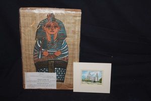 lot 300 image: Egyptian Painting on Papyrus&nbsp and a smaller Art Print