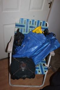 lot 308 image: Camping Supplies Coleman Propane Burner, tarps, Lawn Chair and More