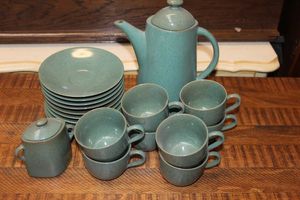 lot 59 image: Dishes Cups, Saucers, Coffee Pot and Sugar Bowl