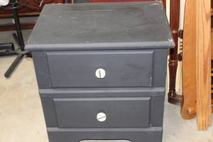 lot 83 image: Woodent 2 Drawer Black Side Table Needs touvhed up