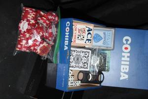 lot 146 image: Cigar Box and Decks of Cards, Dice and Poker Chips