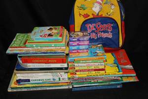 lot 150 image: Large Selection of Childrens Books and Dr Seus Backpack