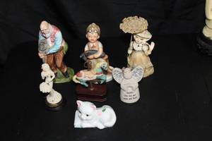 lot 220 image: Collectables Ceramic Cat, Friendship Angel, Vintage Miniture Carousell Horse, Giuseppe Armani Florence, Vintage Lefton Mid Century Porcelain lace Tulle Girl figurine, Vintage Napco Figurine Boots Little Boy with Boots & Porcelain old man