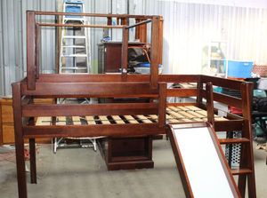 lot 68 image: Wooden Loft Bed with Removable Fort Supports and Ladder and slide