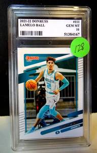 lot 128 image: GRADED GEM MINT 10 - 2021-22 DONRUSS LEMELO BALL CARD #111