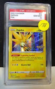 lot 138 image: GRADED GEM MINT 10 - 2022 POKEMON ZAPDOS FOIL CARD #29 $$