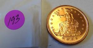 lot 193 image: ONE TROY OUNCE - .999 COPPER ROUND LADY LIBERTY AND EAGLE